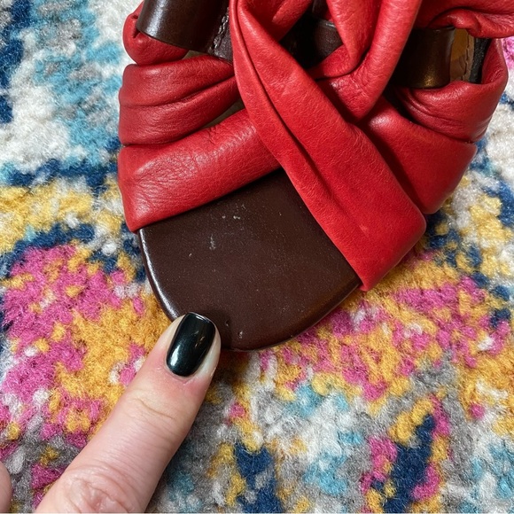 L.A.M.B. Tamika Red and Brown Strappy Leather Heels - Picture 7 of 11